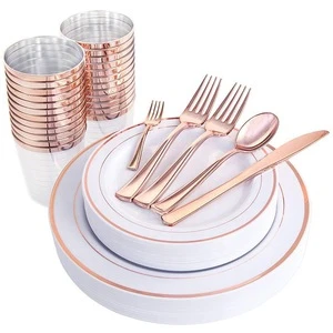 2019 New 150pcs Gold Plastic Plates with Disposable Plastic Silverware&Gold Cups