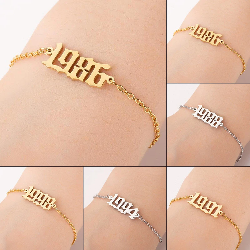 2020 Fashion gold silver personalized number foot year anklet