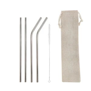2020 new 4/8Pcs Reusable High Quality Drinking Straw Stainless Steel Metal Straw with Cleaner Brush and Bag Bar Party Accessory