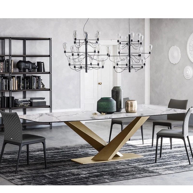 2020 New Arrival Dining Room Furniture Luxury Design Full Size Marble Top Dining  Table Nice Metal Leg