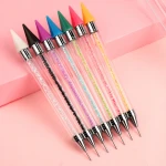 2021 hot selling 7 color double head point drill pen dotting tool nail art brush rhinestone picker pencil crystal handle