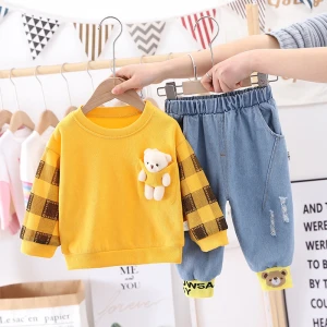 2021 New Style Kids Clothing Long Sleeve 2pcs Factory Direct Sale Casual Toddler Baby Boys Clothes Sets Spring Autumn