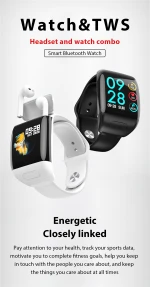 2021 Newest Heart Rate Fitness Tracker Blood Pressure Monitor Men Women Blue tooth SmartWatch with Dual Earphone