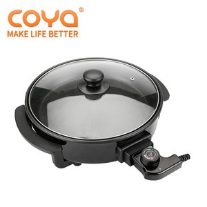 220-240v 1500 Watts Glass Lid Electric Frying Pan Portable Electric Pizza Pan For Cooking
