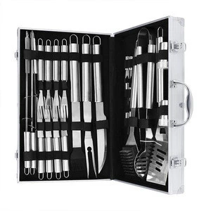 26pcs BBQ Grill Tools Set, Stainless Steel Utensils with Aluminium Case Complete Outdoor Grilling*