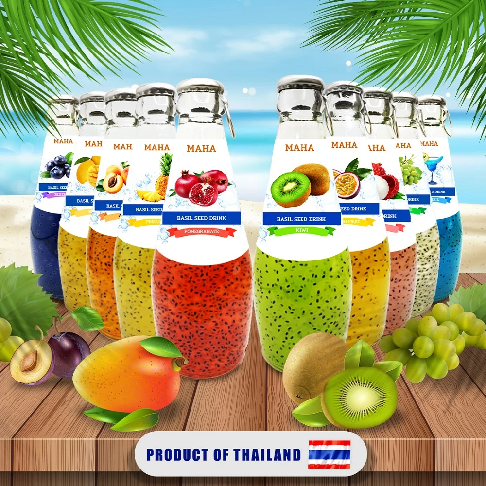 290ml Natural Basil Seed Drink With Mango Flavor Packing In Bottle  Good For Health From Thailand