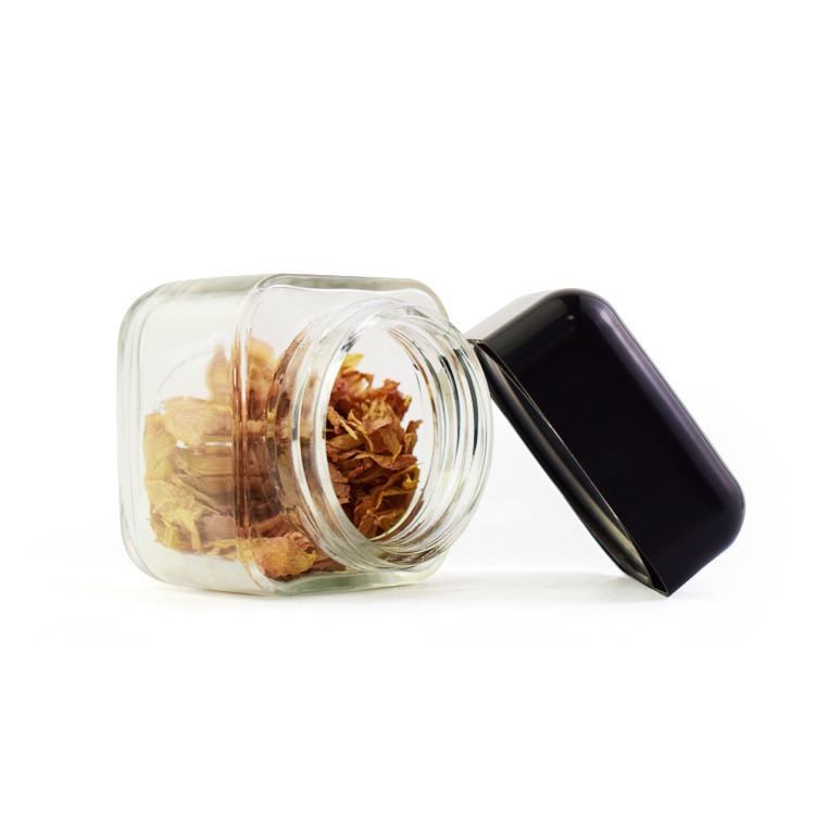 2oz 3oz 4oz Odor-Proof Square Glass Jar with Child Resistant Cap for Food Spice Cream Candy Storage Packaging