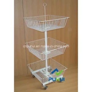 3 Tier Bulk Merchandise Floor Stand Wire Basket Display Fixture (PHY501)