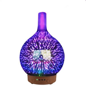 3D Glass 7 Color LEDS Facial Steamer Cold Water Perfume Light Wood Grain Difusor de Aromas Electric Essential Oil Air Humidifier