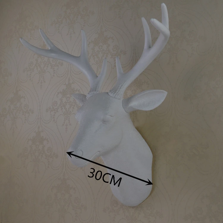 3d small size white deer head wall hanging decoration plastic animal art sculpture craft hunt sculpture-faux taxidermy modern
