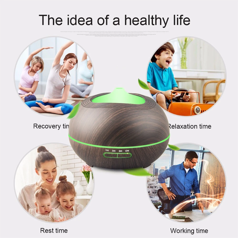 400ml Aromatherapy Diffuser with Wood Grain, Zen Style, Cool Mist and 7 Colors Ultrasonic Aroma Humidifier
