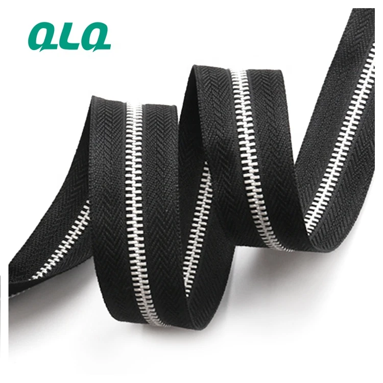 #5 Metal aluminium long chain  zipper used for ojacket zipper metal Customized  zipper pull metal