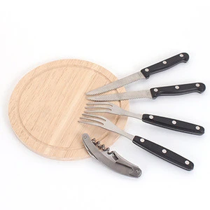 5 Pieces Of Knife And Fork + Rubber Wood Cutting Board,Knife Set