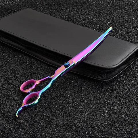 6.0 7.0 inch Stainless Steel Thinning Hair Curved Pet Scissors Set Curved Professional Pet Grooming Hair Scissors For Dog Cat