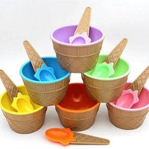 7 Colors Children Plastic Ice Cream Bowls Spoons Set Durable Ice Cream Tools Kid Couples Gifts Lovely Dessert Bowl H364
