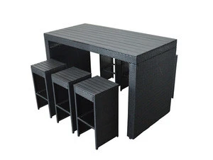 7Pcs Outdoor PE Rattan Bar Furniture Sets Table and High Stool