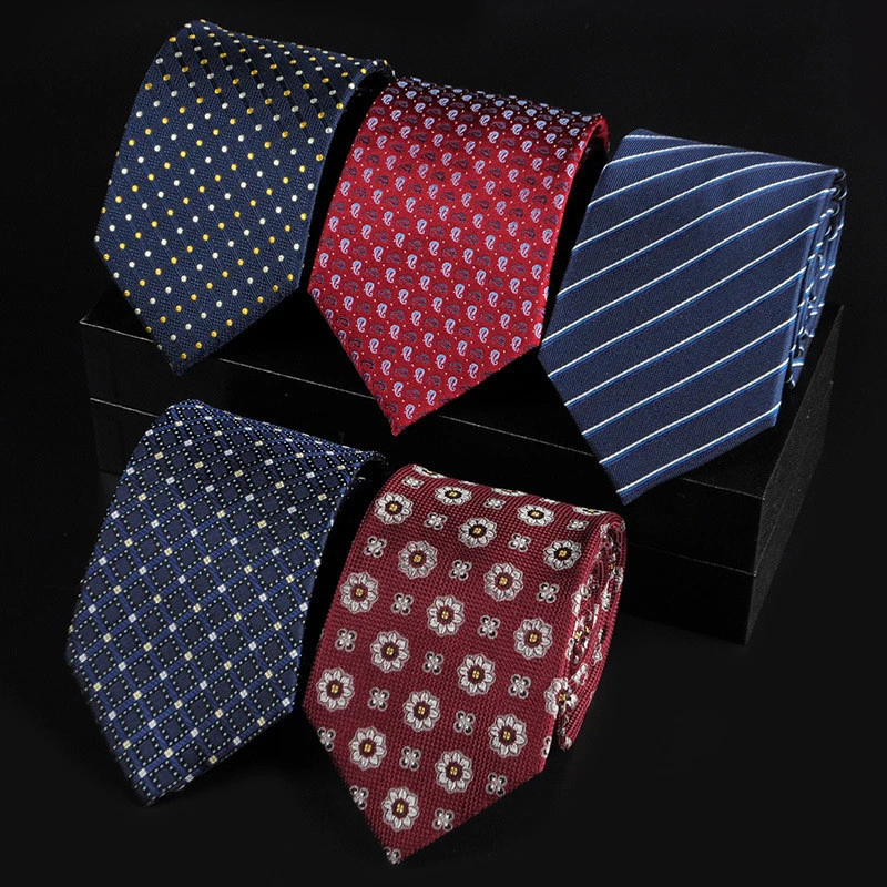 8cm classic navy blue fashion silk necktie polka dots checkered and plaid jacquard 100% silk ties accessories