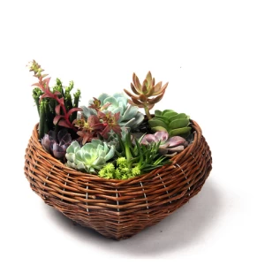 AAA351 Portable Home Decor Wicker Storage Succulent Pot Handmade Decoration Plant Container Straw Flower Basket