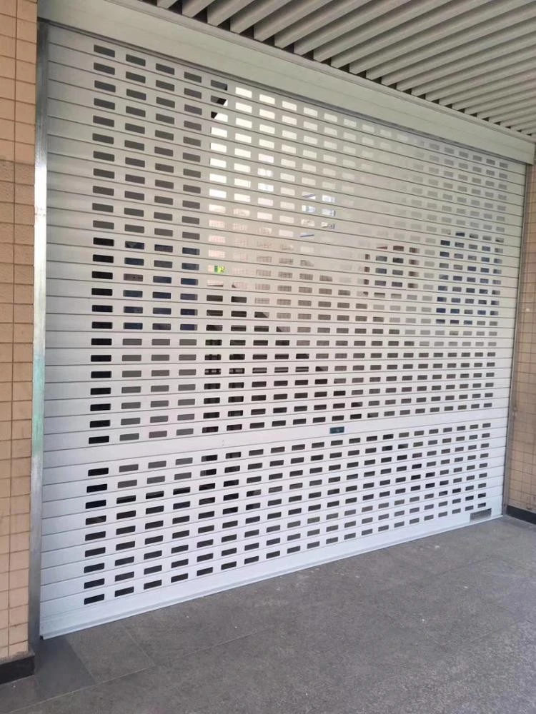 Aluminum ventilated rolling shutter garage door operating by remote control