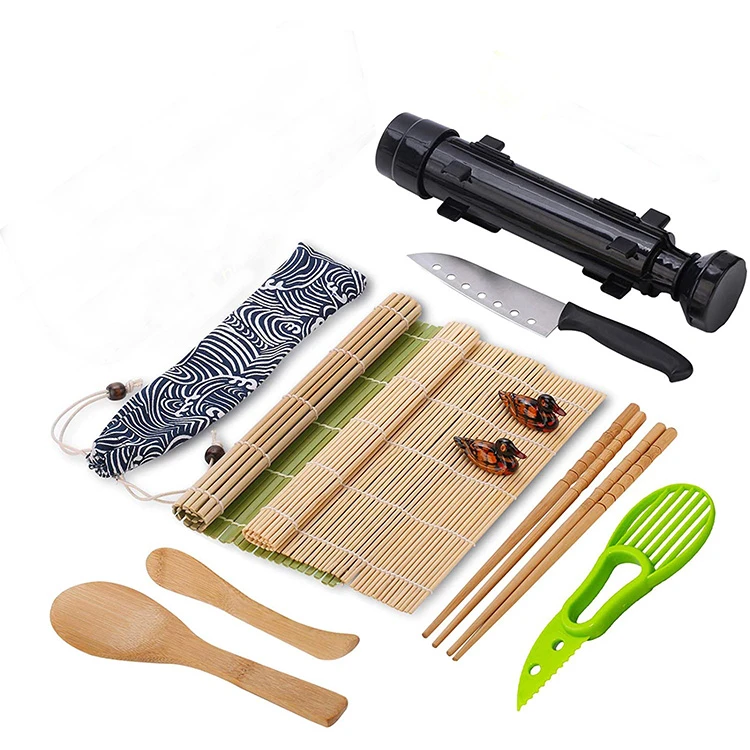 Amazon good sale natural wooden sushi machine bamboo sushi making kit with sushi boxes