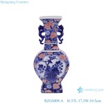 Antique Blue and White Porcelain Underglazed Twisted Flower Pattern Square Shape Ceramic Flower Vase