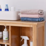 Antique Style Tall Corner Shelf Natural Bamboo Floor Standing Bathroom Cabinet With  Door And Three Storage