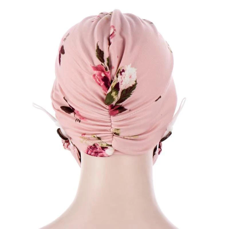 AOKO 2021 New Arrivals Twist Turban Islamic Beanie With Button For Face Shield Set Floral Printed Muslim Head Scarf