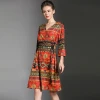 Autumn Woman Clothes V Neck Ethnic Printed Casual Woman Dresses