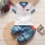 Import baby summer newborn children clothing letter sets short sleeve shirts + jeans cool denim shorts suit for boy from China