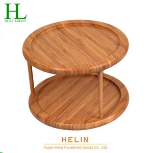 Bamboo 2-tier lazy susan turn table sushi plate