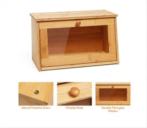 Bamboo Bread Box Large Capacity Bread Organizer Food Storage Bin with Clear Front Window