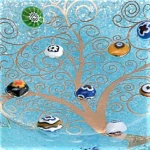 BEST QUALITY Decorative Plate Handmade Murano Glass, Gold Design Tree of Life, cm 9x9 Sky Blue