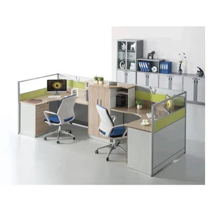 Best selling 4 separate office glass partition workstation with locker drawer desk