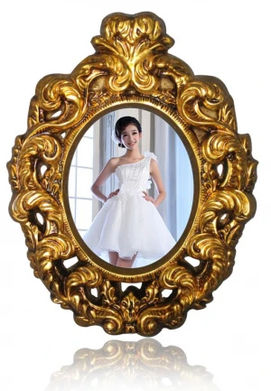 Big Classical Promotional Ornate Wall Hanging Retro Plastic PU Frame Bedroom Mirror