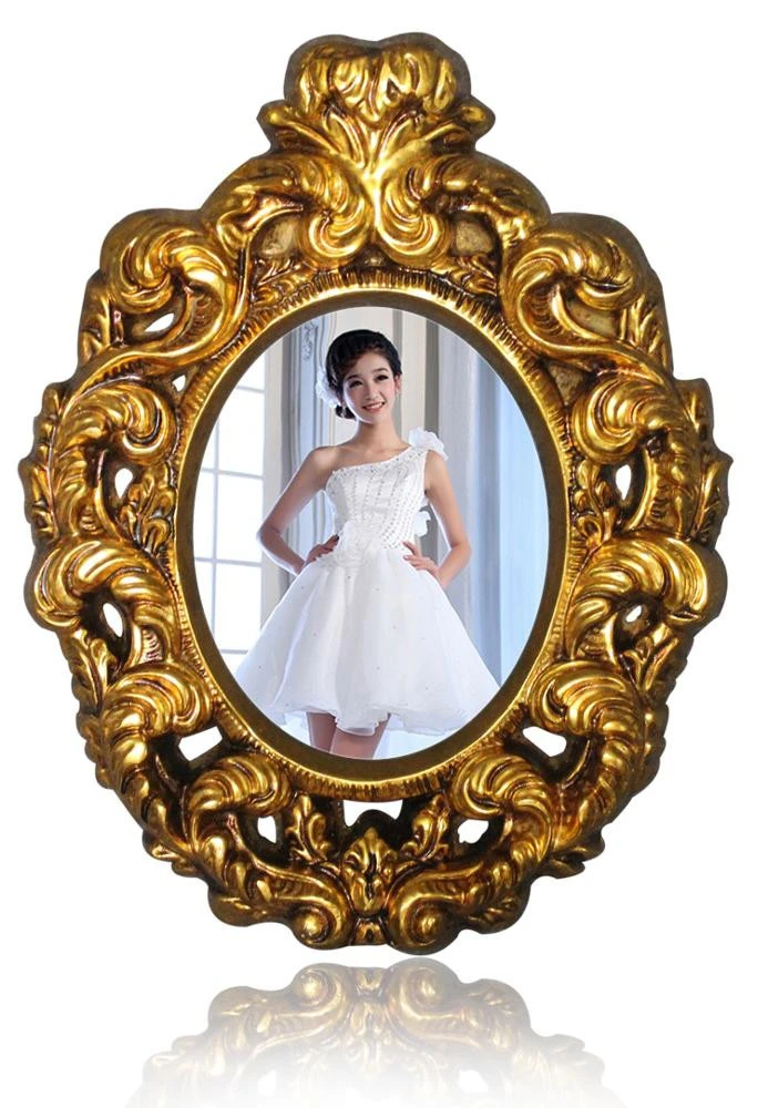 Big Classical Promotional Ornate Wall Hanging Retro Plastic PU Frame Bedroom Mirror