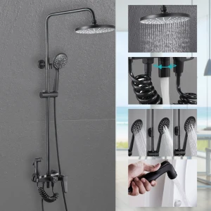 Black bathroom shower brass faucet shower constant temperature rain bath shower column