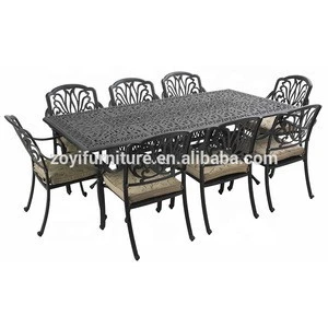 Black cast aluminum garden furniture dining table set