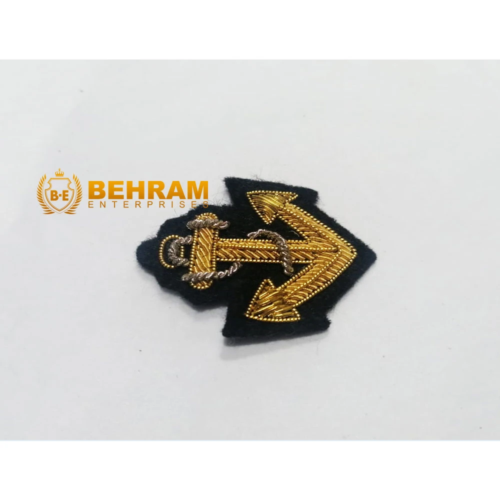 Blazer Badges Bullion Wire Embroidery with 3D Handmade Custom Gold Embroidered Patches Logos in High Quality Support Felt