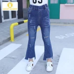 Boutique tassel latest design little girl denim jeans  pants flared children's kids jeans for girls