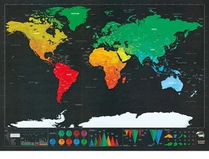 brand-new 250 Grams coated paper scratch off world map for travellers or family
