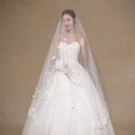 Brand New Elegant Wedding Veils With Bead Lace Crystal Trim White/Ivory Wedding Accessories Long Bridal Veils