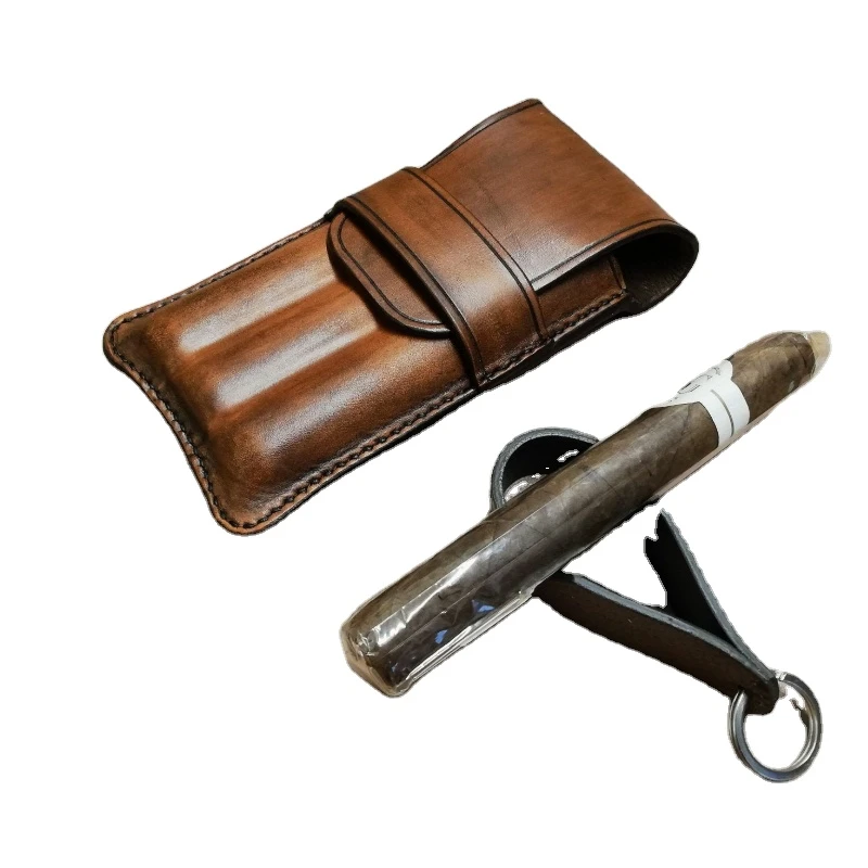 Brown Leather 3 Tube Cigar Holder Mini Travel Humidor Pocket Fit Travel Carry Portable Cigar Case