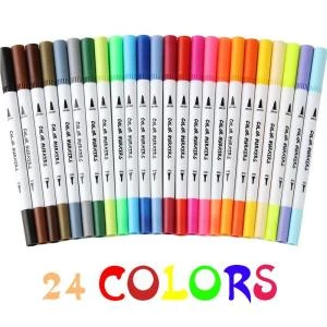 Brush Marker Pens Dual Tips Journal Fine Point Pen &amp; Calligraphy Marker Set for Adult Coloring Books - 24 Colors