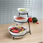 Buffet salad fruit snack serving white oval ceramic buffet 3 tier bowl with rack
