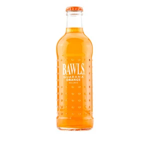 caffeinated BAWLS Guarana Orange 10oz. Bottle Carbonated Energy Drink Made USA
