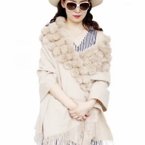 China brand new classic style winter women woolen woven cashmere scarf custom rabbit fur scarf