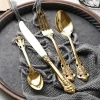 China product tableware set spoon fork set with gift box gold dinnerware set