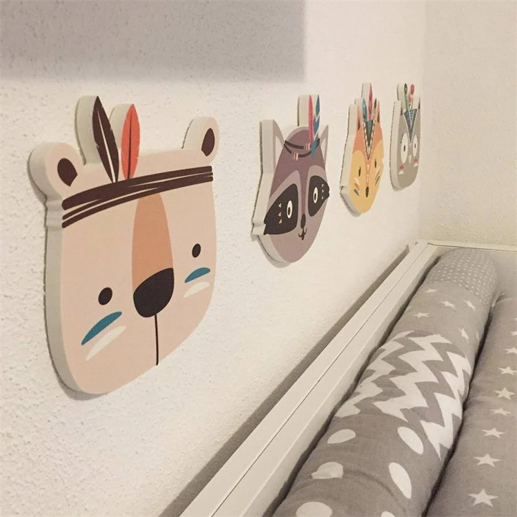 China Suppliers Cartoon Animal Wood Plastic Panel Wall Stickers Kids Room Home Decoration