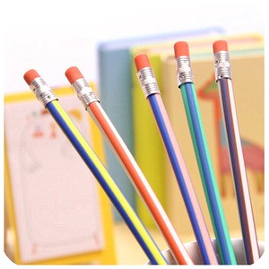 Colored soft striped pencil creative cute curved writing pencils with eraser