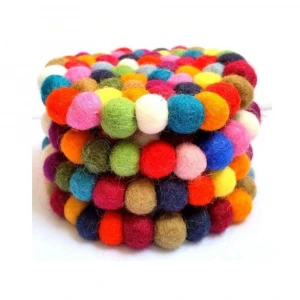 Colourful Wool Felt Balls Round Placemats non slip handmade Felt Ball Coasters
